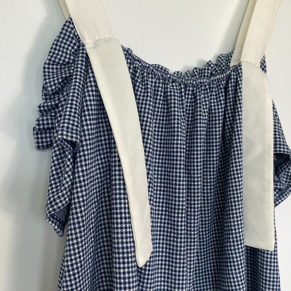 Mango Blue White Gingham Flowy Cami Top Tank Blouse - Picture 6 of 11